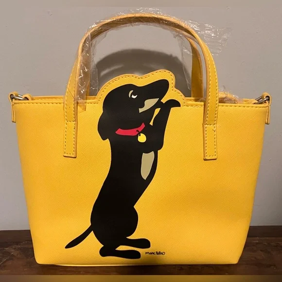 Yellow Dachshund Graphic Tote Bag with Wallet and Wristlet - Picture 2 of 11